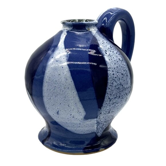 Blue Glazed Art Pottery Pitcher Jug Studio Pottery 5.25" W x 7.25" H - Picture 3 of 6